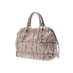 Prada Gray Nylon Brown Greige Gathered Gaufre Handbag